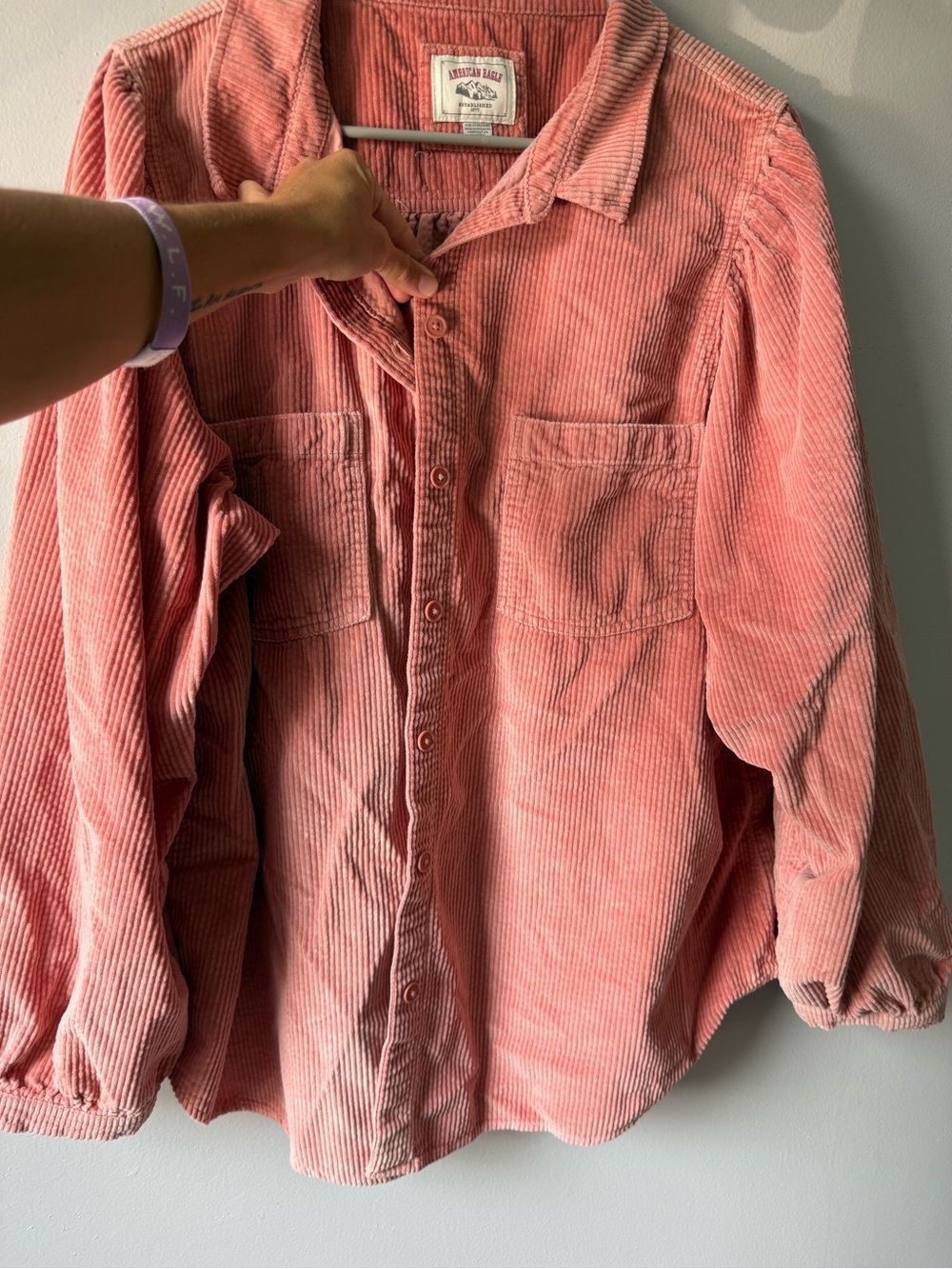 American Eagle Corduroy Button Front Jacket Dusty Rose Pink Flannel Shacket XXL - Picture 3 of 8